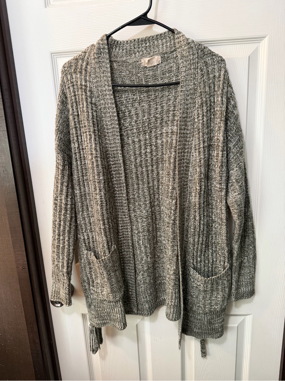 Altar’d State Gray Open Front Marled Knit Cardigan Shoelace Side Ties Sz M - Picture 2 of 8